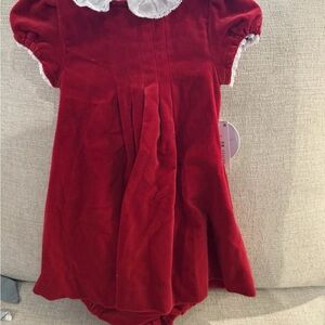 Red Velvet Baby Dress with White Collar